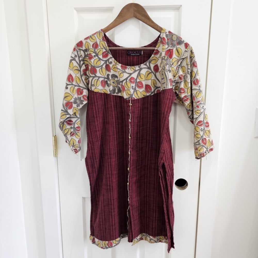 Vintage CROCUS Red and Yellow Patterned‎ Top/Tunic S/M